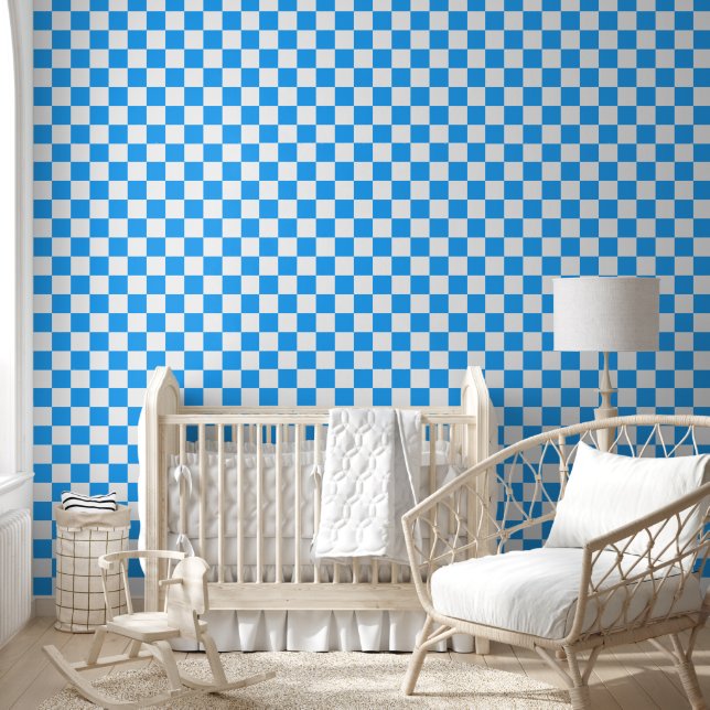 Papel Pintado Patrón de tablero de verificación azul y blanco (Niños)