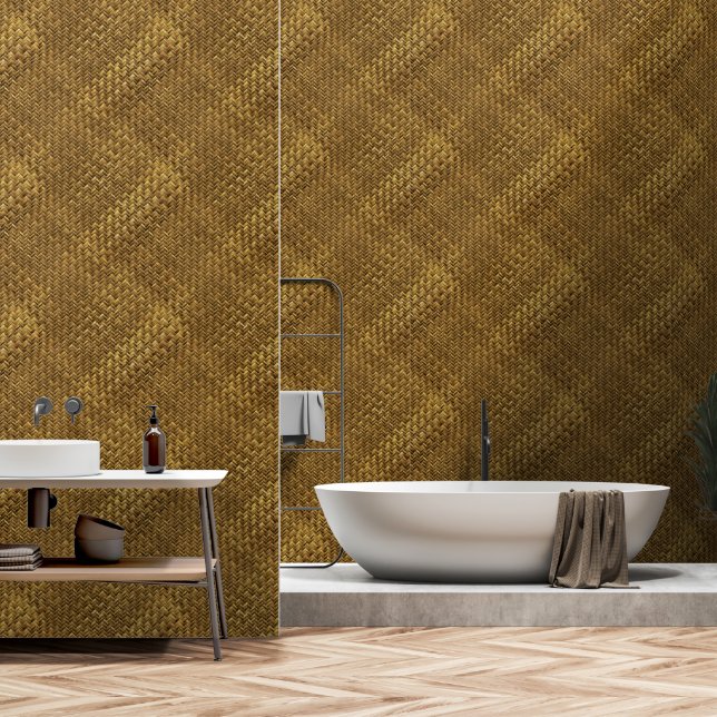 Papel Pintado Patrón de tejido de cesta neutro falso (Baño)
