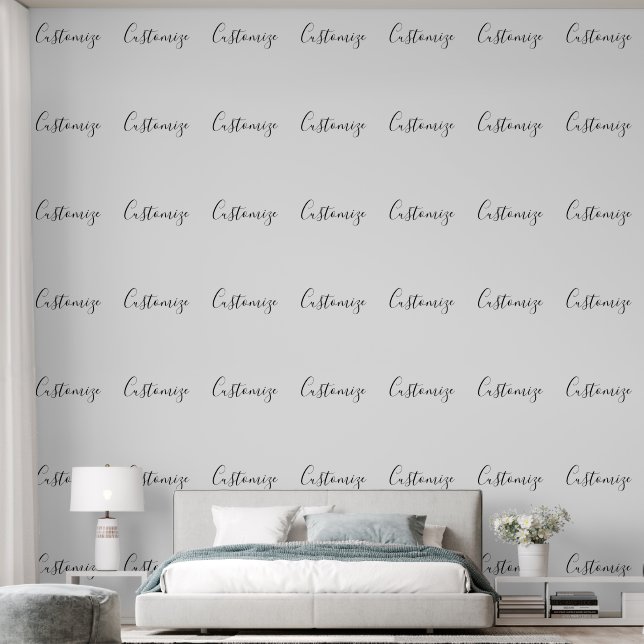 Papel Pintado Patrón de texto Scrip moderno editable | Blanco y  (Dormitorio)