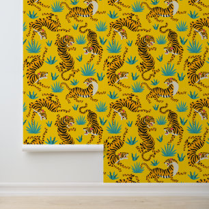 Papel Pintado Patrón de tigre asiático dorado