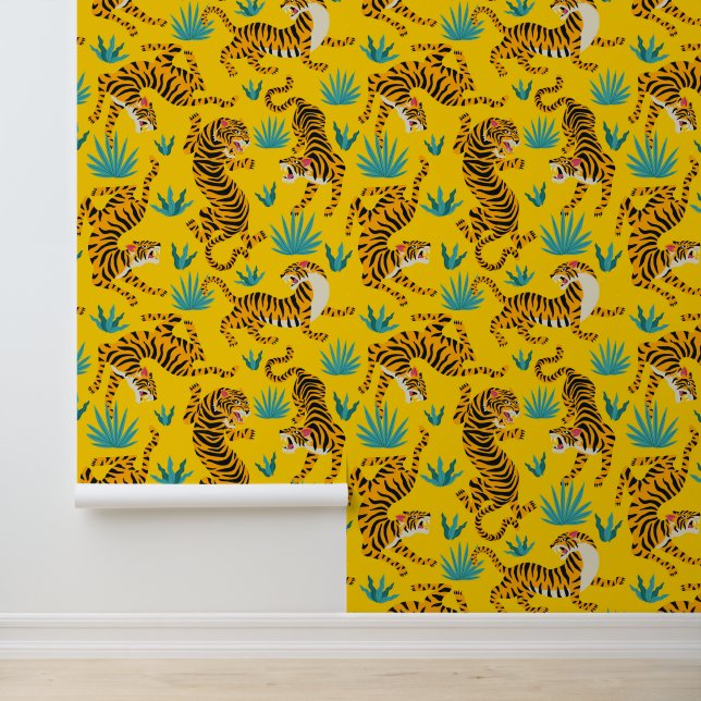 Papel Pintado Patrón de tigre asiático dorado (Solicitud)