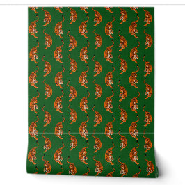 Papel Pintado Patrón de tigre con fondo verde