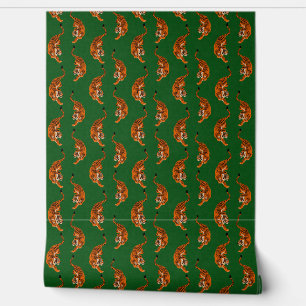 Papel Pintado Patrón de tigre con fondo verde