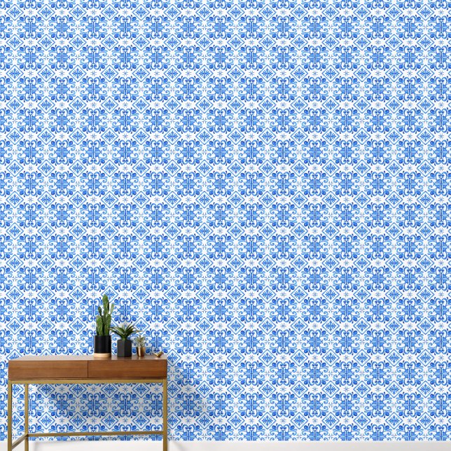 Papel Pintado Patrón de Toile Francés Azul (Pasillo)