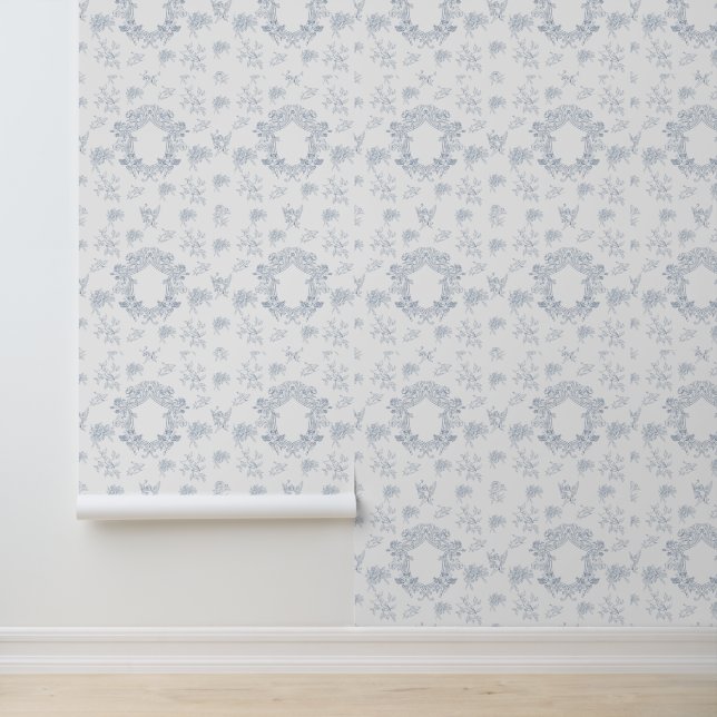 Papel Pintado Patrón de Toile Francés Blanco Azul (Solicitud)