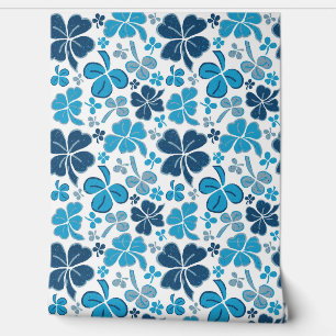 Papel Pintado Patrón de tracción de mano de Shamrock azul blanco