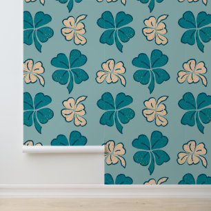Papel Pintado Patrón de trébol de shamrock dibujado a mano en be