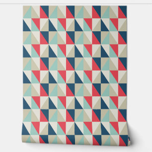 Papel Pintado Patrón de triángulos retro geométrico rojo y azul
