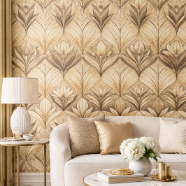 Papel Pintado Patrón de tulipán sepia dorado Art Deco