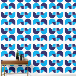 Papel Pintado Patrón de tulipanes geométricos en azul y marina