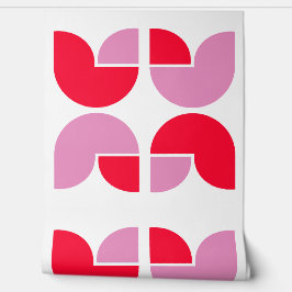 Papel Pintado Patrón de tulipanes geométricos en rosa y rojo