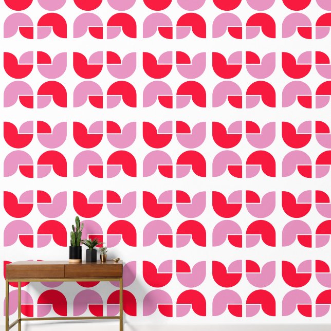 Papel Pintado Patrón de tulipanes geométricos en rosa y rojo (Pasillo)