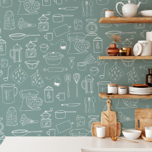 Papel Pintado Patrón de Utensilios de Cocina Vintage Moderno