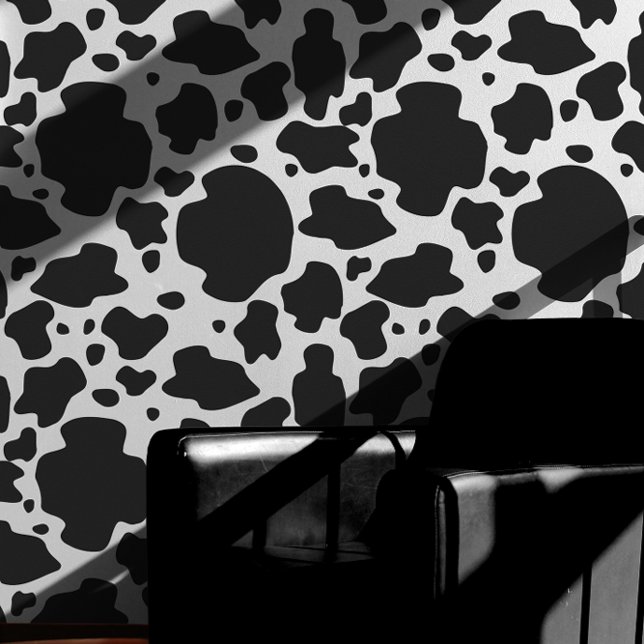 Papel Pintado Patrón de vaca único en blanco y negro (Black and White Unique Cow Pattern Wallpaper)
