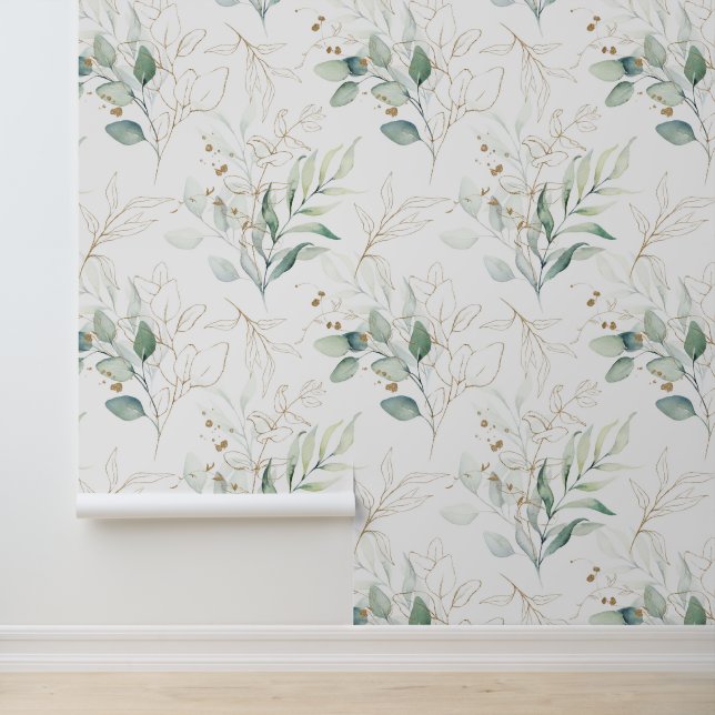 Papel Pintado Patrón de vegetación floral Mint Green Pastel (Solicitud)