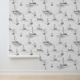 Papel Pintado Patrón de veleros monocromáticos Serene
