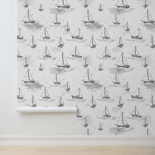 Papel Pintado Patrón de veleros monocromáticos Serene (Solicitud)
