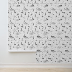 Papel Pintado Patrón de veleros monocromáticos Serene