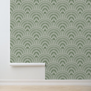 Papel Pintado Patrón de ventilador Art Deco Verde sabio
