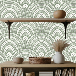 Papel Pintado Patrón de ventilador Art Deco Verde sabio