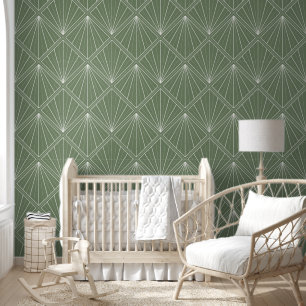 Papel Pintado Patrón de ventilador geométrico verde sabio