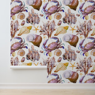 Papel Pintado Patrón de vida en el mar de acuarela 4