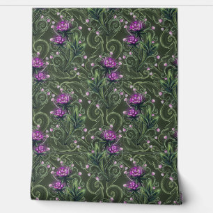 Papel Pintado Patrón de vinagre de cerezo de bosque encantado
