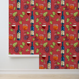Papel Pintado Patrón de vino y uvas