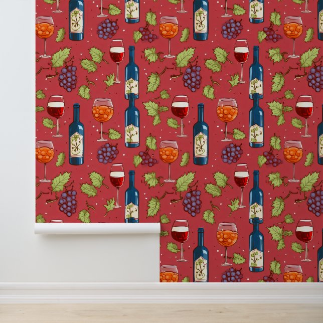 Papel Pintado Patrón de vino y uvas (Solicitud)