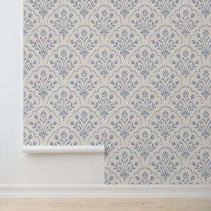 Papel Pintado Patrón de volutas florales azules texturizadas y d