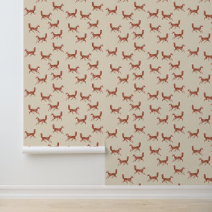 Papel Pintado Patrón de zorro rojo entretenido en beige