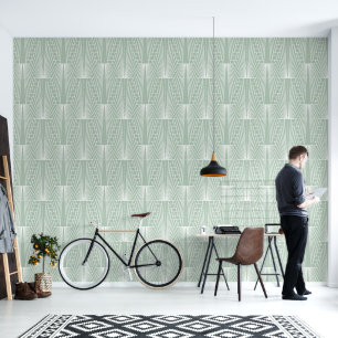 Papel Pintado Patrón deco de arte verde y blanco sabio