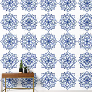 Papel Pintado patrón decorativo geométrico mandala azul sin fisu