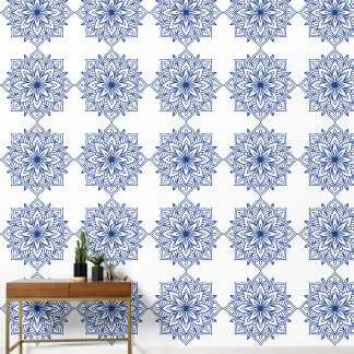 Papel Pintado patrón decorativo geométrico mandala azul sin fisu