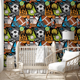 Papel Pintado Patrón Deportivo Con Balones