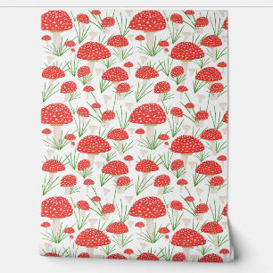 Papel Pintado Patrón dibujado de la mano del champiñón rojo