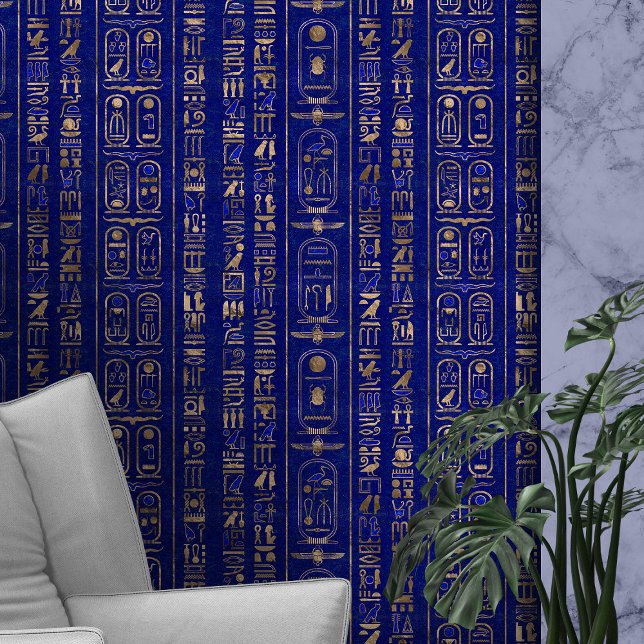 Papel Pintado Patrón egipcio de jeroglíficos Gold Lapis Lazuli (Subido por el creador)