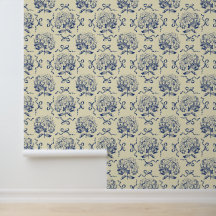 Patrón elegante azul vintage Hydrangea Bow