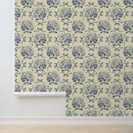 Papel Pintado Patrón elegante azul vintage Hydrangea Bow