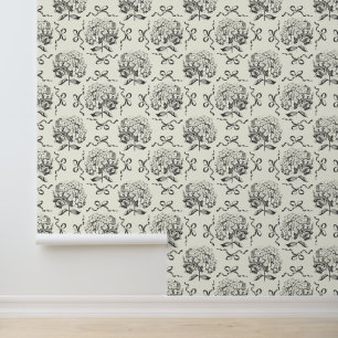 Papel Pintado Patrón elegante blanco vintage Hydrangea Bow