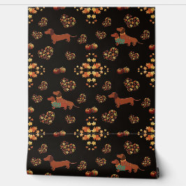 Papel Pintado Patrón elegante de caída de Dachshund: florecen ot