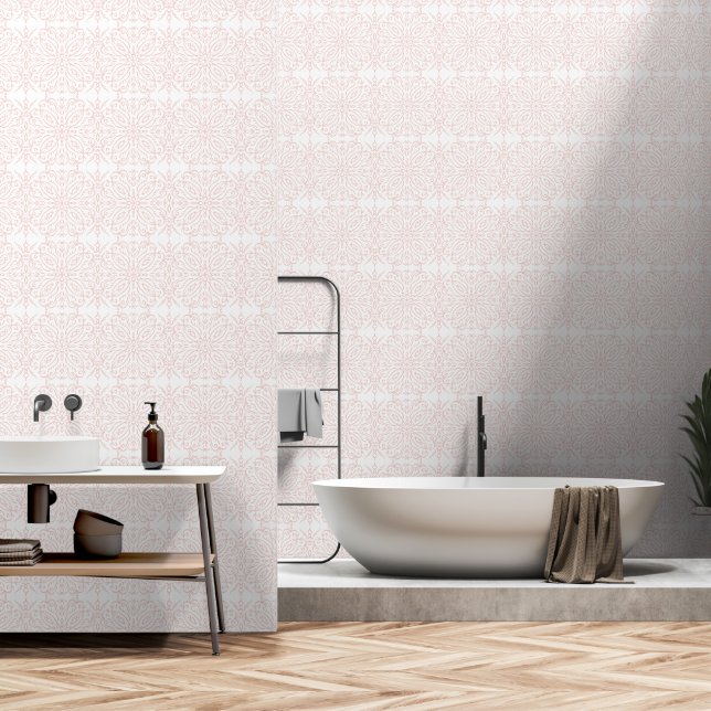 Papel Pintado Patrón elegante de damasco rosa (Baño)