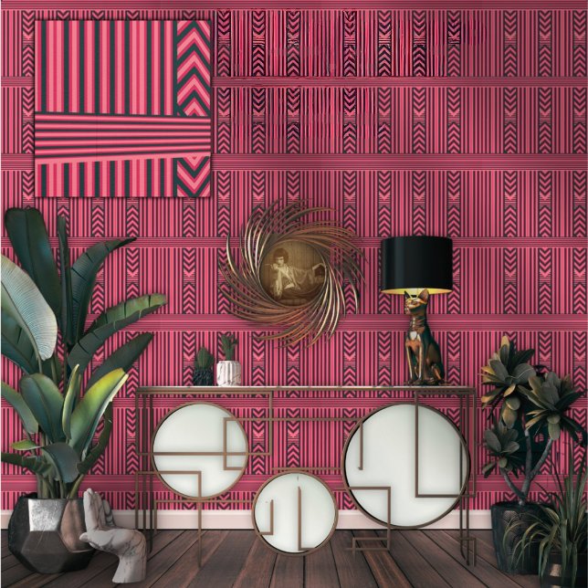 Papel Pintado Patrón elegante de franjas rosadas de carbón veget (Subido por el creador)