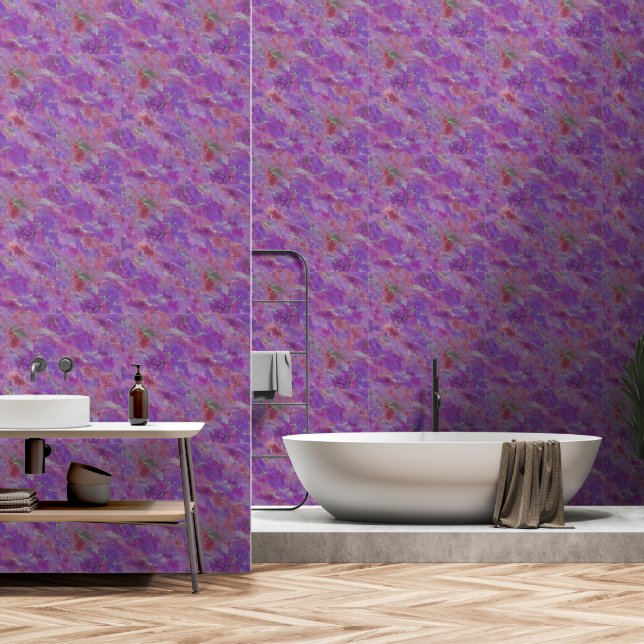 Papel Pintado Patrón elegante de mármol rosa, púrpura y plateado (Baño)