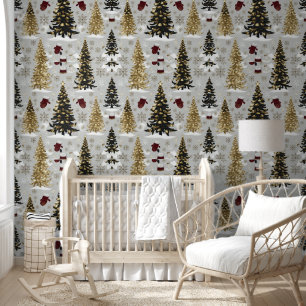 Papel Pintado Patrón elegante de Navidades dorados y negros - fe