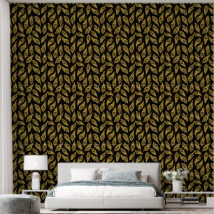 Papel Pintado Patrón elegante de plumas negras de oro