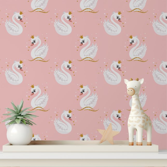 Papel Pintado Patrón elegante de princesas de cisne rosa (Subido por el creador)
