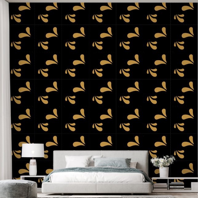 Papel Pintado Patrón elegante dorado negro moderno (Dormitorio)