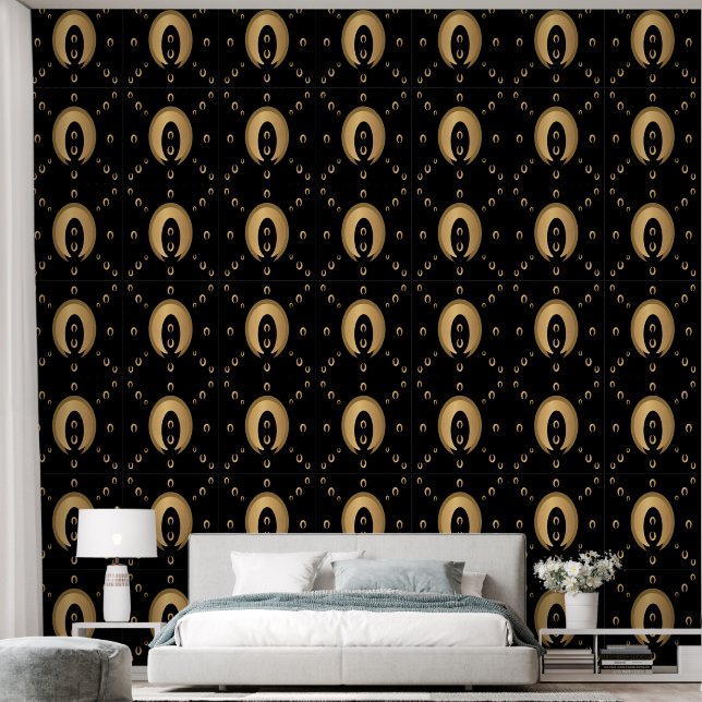 Papel Pintado Patrón elegante dorado negro moderno (Dormitorio)
