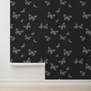 Papel Pintado Patrón elegante monocromo de siluetas de mariposa